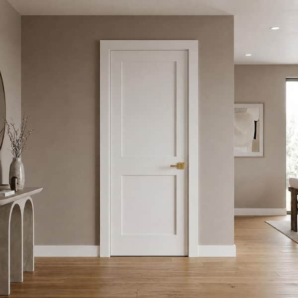 28in. x80in. Shaker 2-Panel Left-Hand Primed Solid Core MDF Wood Assembly Required Interior Door Kit w/QuickAssembleJamb