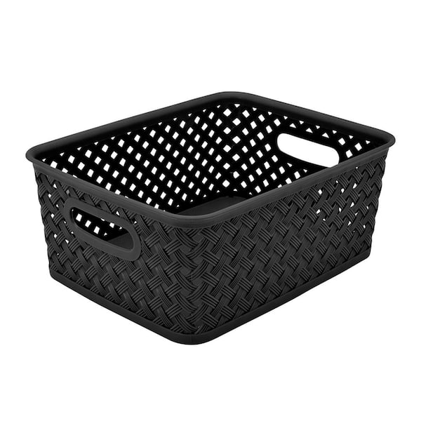 2-Qt. Small Resin Wicker Storage Tote Bin in Black