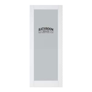 32 in. x 80 in. 1 Lite Tempered Frosted Glass White Primed Solid Core MDF Interior Door Slab with Bathroom Sticker