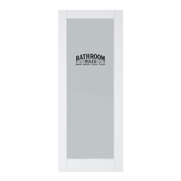 ARK DESIGN 32 in. x 80 in. 1 Lite Tempered Frosted Glass White Primed Solid Core MDF Interior Door Slab with Bathroom Sticker