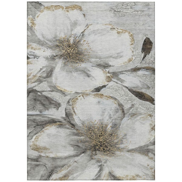 Chantille Machine Washable Indoor/Outdoor Abstract ACN2055 Silver 3 ft. x 5 ft. Area Rug