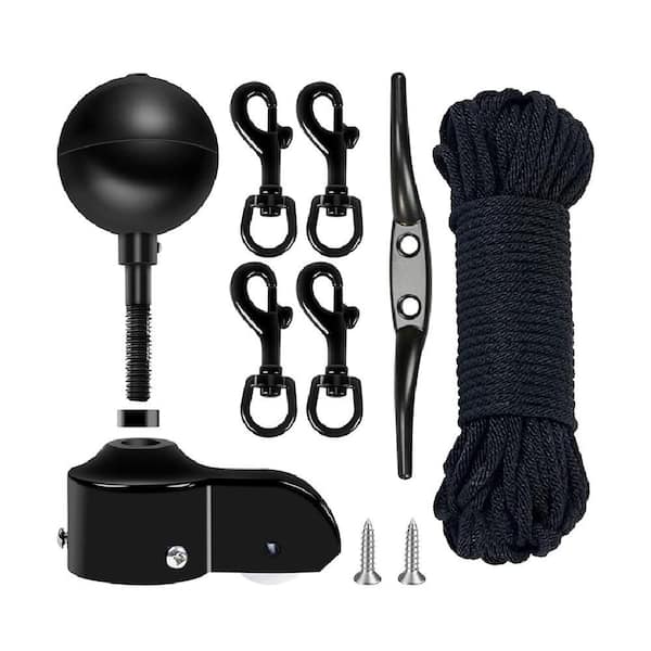 Phewnyzo 50 ft. Halyard Rope Flagpole Hardware Repair Parts Kit with 3 in. Black Ball for 1.6 in.-2 in. Flag Poles Top
