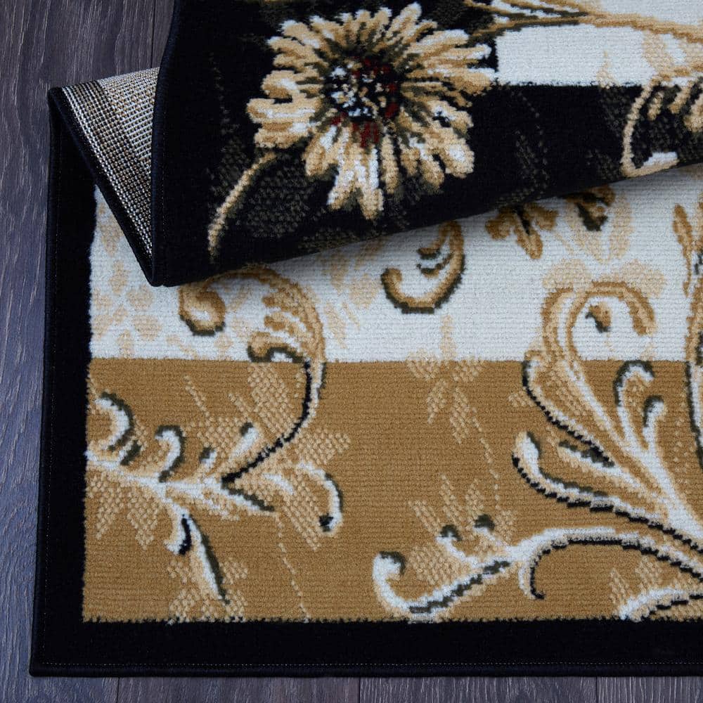 Elegant Optimum Byron 63" Floral & Geometric Black Area Rug