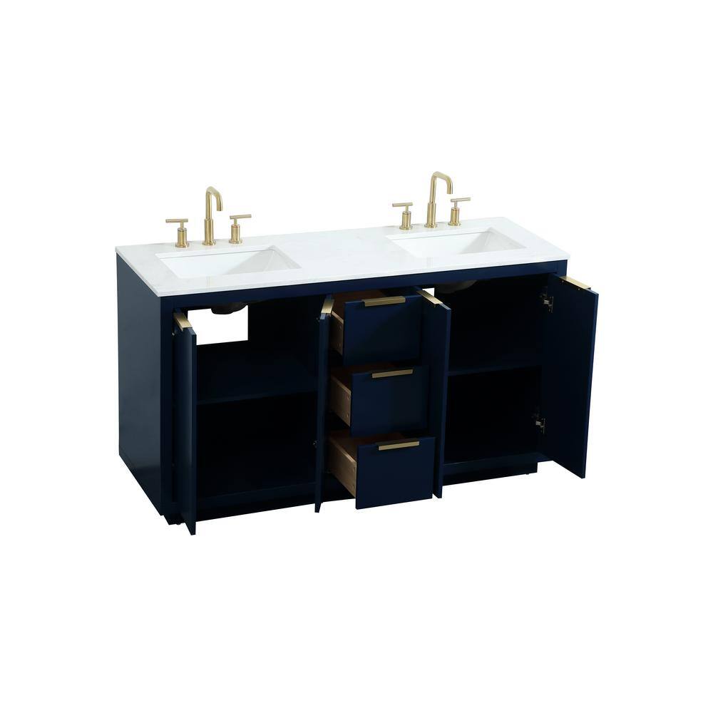 Blake 60" Blue MDF Double Bathroom Vanity with Gold Hardware