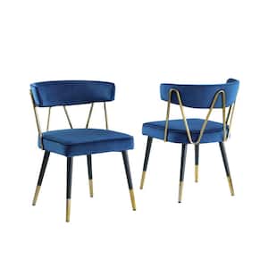 Aireys Navy Velvet Armless Chair with Gold Accents (Set of 2)