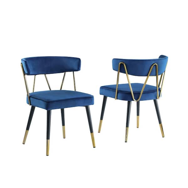 Best Master Furniture Aireys Navy Velvet Armless Chair with Gold Accents (Set of 2)
