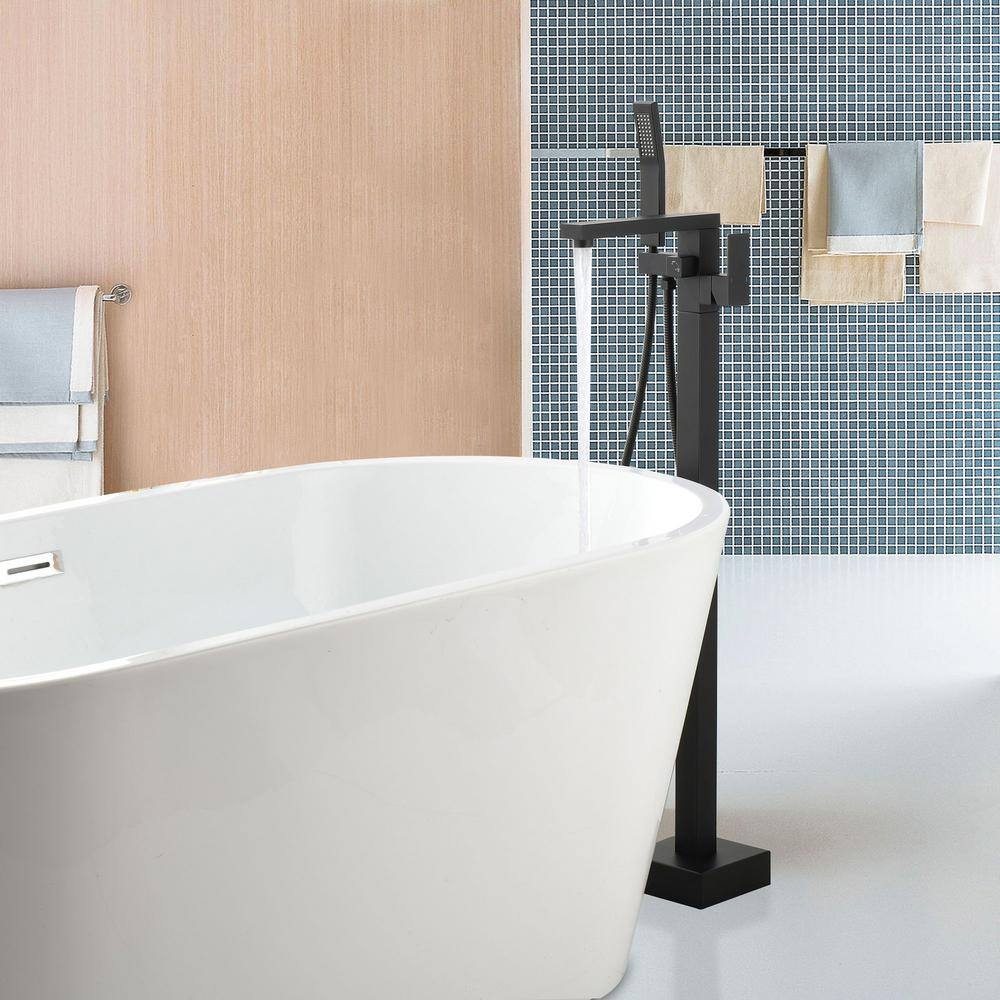 Matte Black Freestanding Floor Mount Tub Faucet with Hand Shower