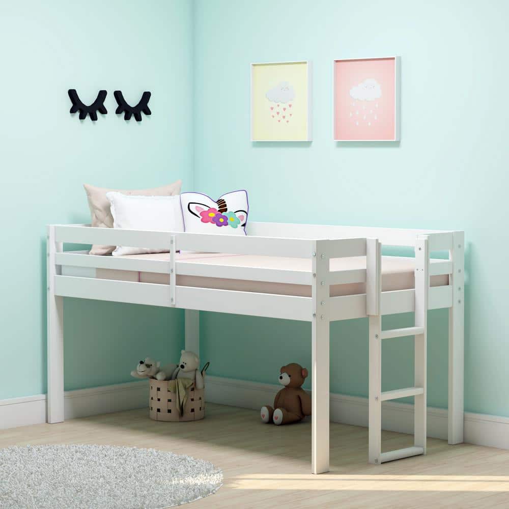 Jasper Twin White Wood Junior Loft Bed, Dove Gray