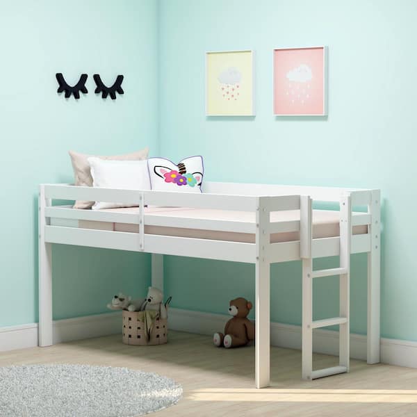 Alaterre Furniture Jasper Twin White Wood Junior Loft Bed, Dove Gray