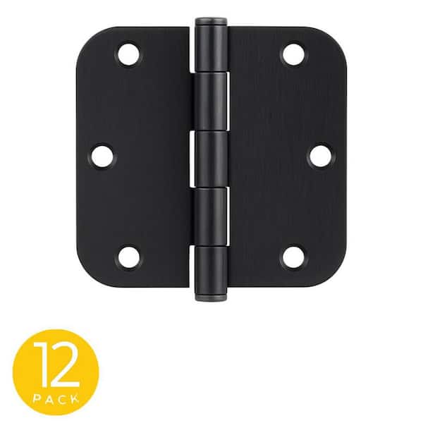3.5 in. x 3.5 in. Matte Black Full Mortise Residential 5/8 in. Radius Standard Door Hinge with Removable Pin-(Set of 12)