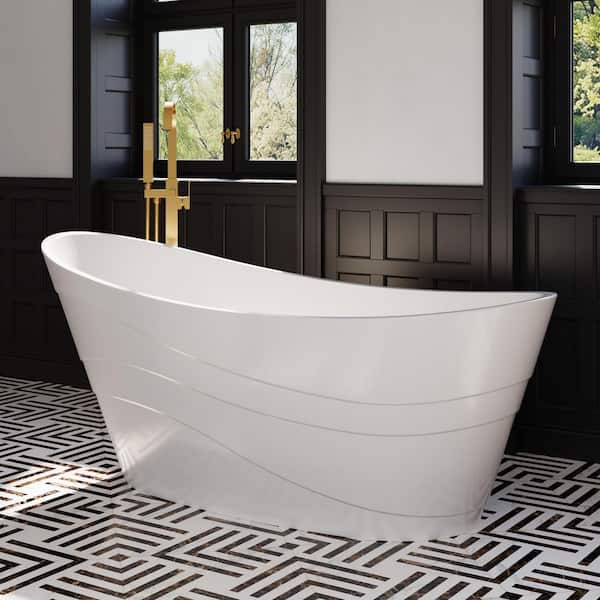 Trace 67 in. x 29 in. 100% Pure Virgin Acrylic Freestanding Soaking Bathtub w/ White Drain and Overflow in Glossy White