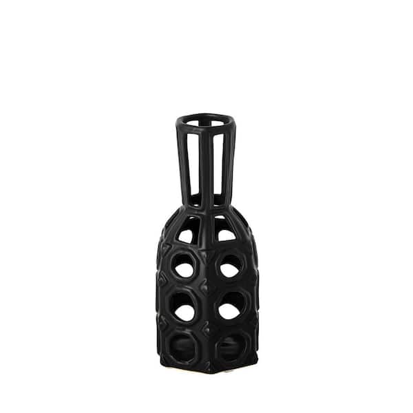 HomeRoots 9 in. Black Metal Cylinder Decorative Vase
