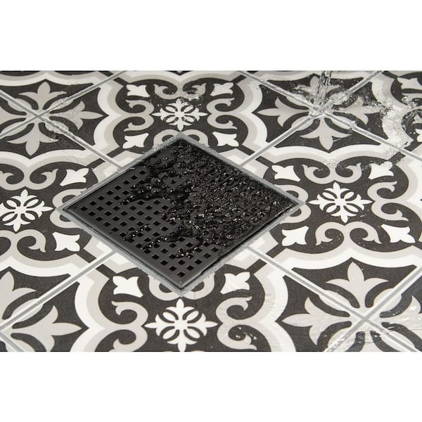 4~ Tile-In Square Shower Drain in Black Stainless DT062412-KS