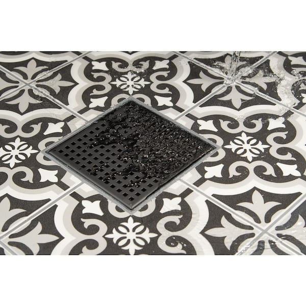 Oatey - Designline 4 in. x 4 in. Stainless Steel Square Shower Drain with Square Pattern Drain Cover in Matte Black