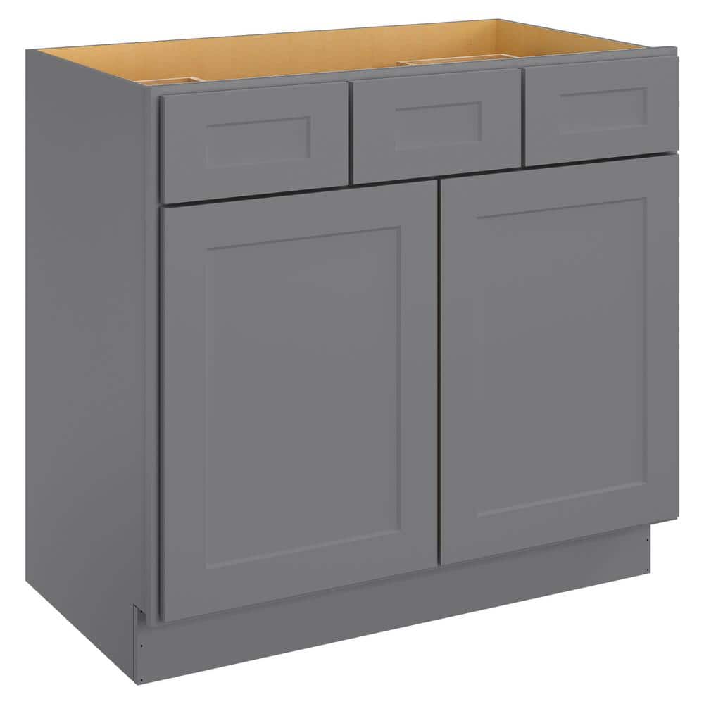 HOMEIBRO 36-in W X 21-in D X 34.5-in H in Shaker Grey Plywood Ready to Assemble Floor Vanity Sink Base Kitchen Cabinet, Shaker Gray -  HD-SG-VSD36-A