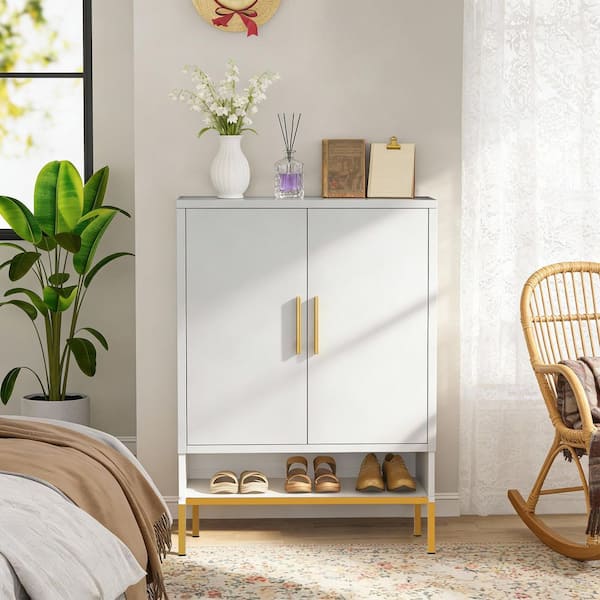 40 in. H x 31.5 in. W White 2-Door Metal Shoe Storage Cabinet, 7-Tier Adjustable Shelves Narrow Shoe Storage Organizer