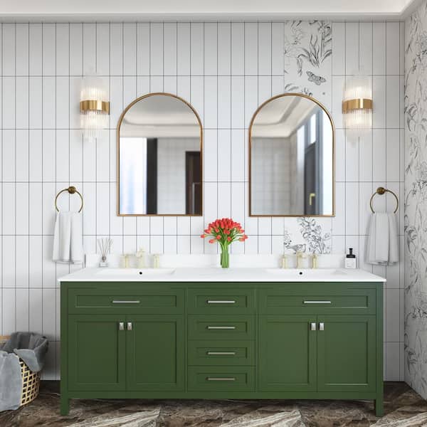 Unbranded 72 in. W x 22 in. D x 34 in. H Double Sink Freestanding Bath Vanity in Venetian Green with White Engineered Stone Top