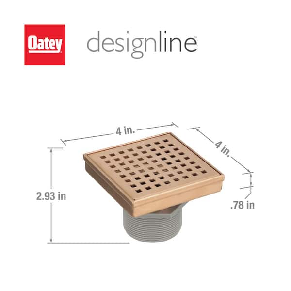 Designline 4 in. x 4 in. Stainless Steel Square Shower Drain with Square Pattern Drain Cover in Champagne Bronze