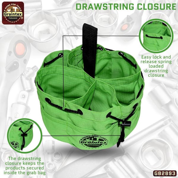Graintex 10 in. 6-Pocket Lime Green Canvas Grab Tool Bag with