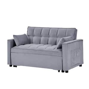 55 in. W, 3-in-1 Convertible Velvet Sleeper Sofa Bed with 2-Pillows, Dark Gray, 2-Seater Loveseat