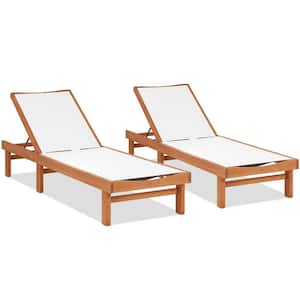 2-Piece Eucalyptus Wood Outdoor Chaise Lounge Chair with 5-Level Backrest Breathable and Quick Drying Seat Fabric