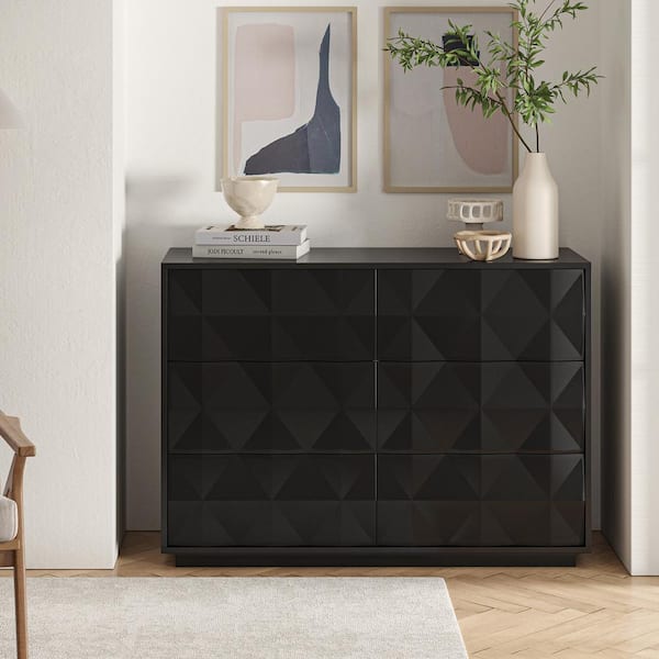 JAYDEN CREATION Mort Black 6-Drawer 50 in. Dresser with Adjustable Feet