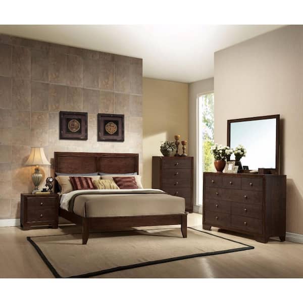 Benjara Brown Wooden Frame Queen Platform Bed with wooden Heighted Bed