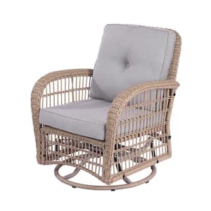 TD Garden Patio Rattan Lounge Chair Ergonomic Comfort With Gray Cushion
