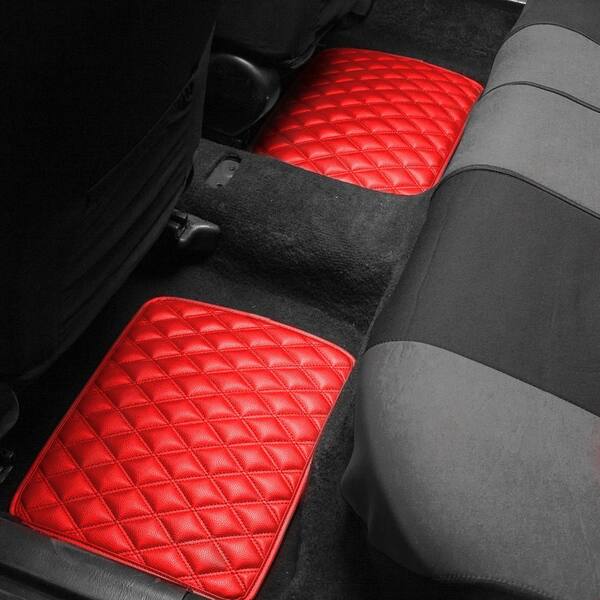 FH Group Red 4 Piece Luxury Universal Liners Heavy Duty Faux Leather Car Floor Mats Diamond Design DMF12002RED The Home Depot