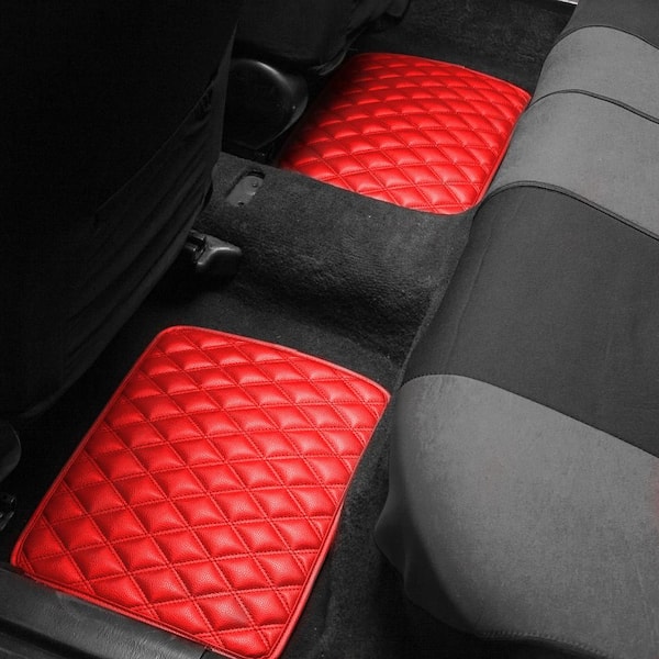 Black/Beige Car Floor Mats 4PCS Set PU Leather All Weather