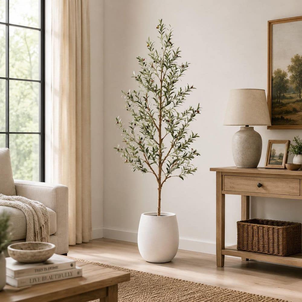 DR.Planzen 7 ft. Artificial Olive Tree, Lifelike Fruits and