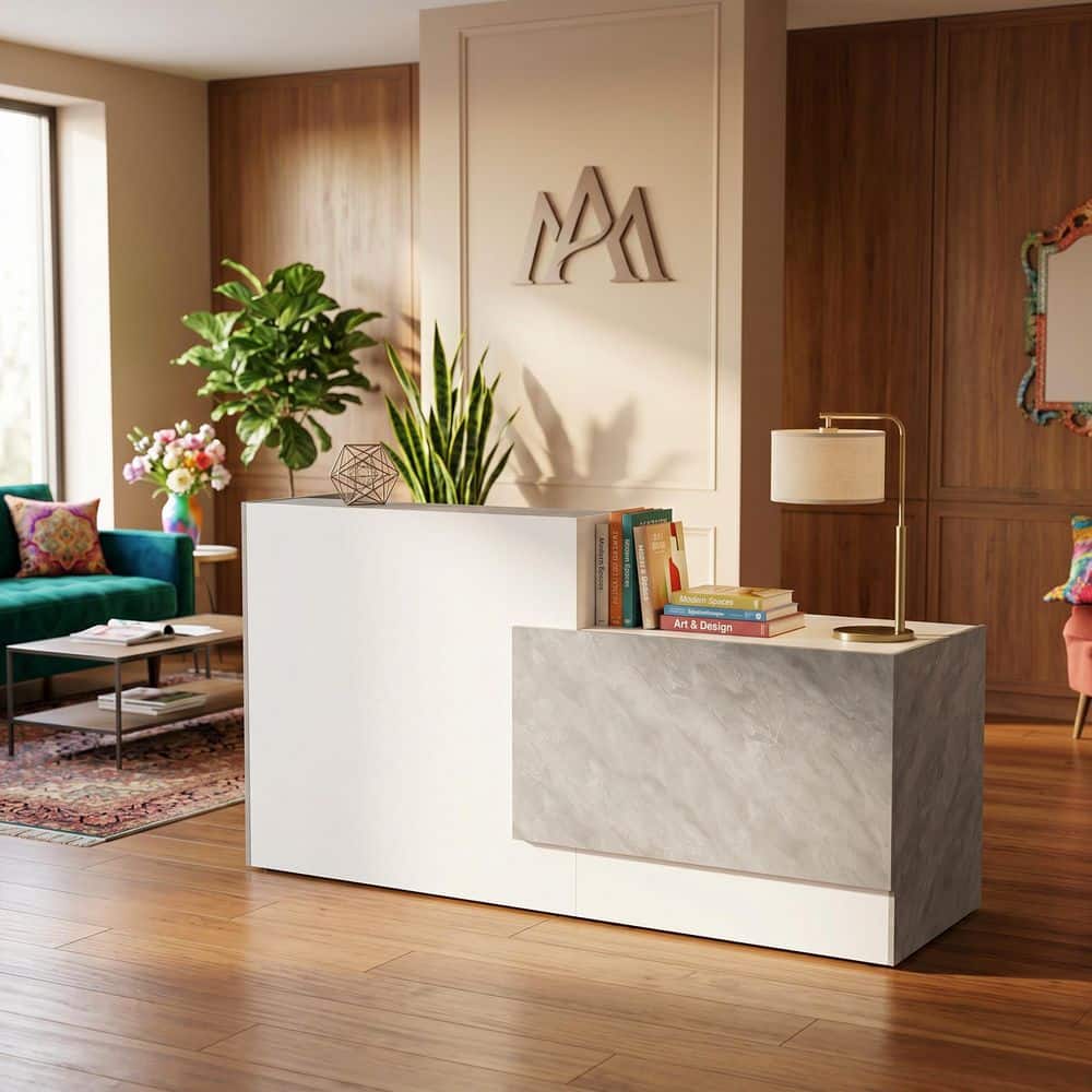 FUFU&GAGA 86.6 in. W Rectangle White Wooden No Drawer Computer