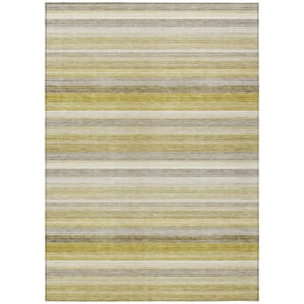 HomeRoots Yellow, Beige, Gray 10 ft. x 14 ft. Woven Striped Polyester Rectangle Indoor / Outdoor Area Rug