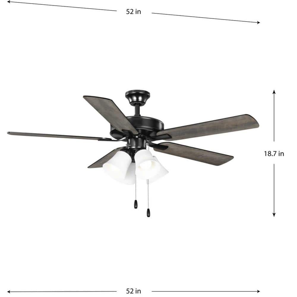 AirPro 52" Matte Black Ceiling Fan with Frosted Shades