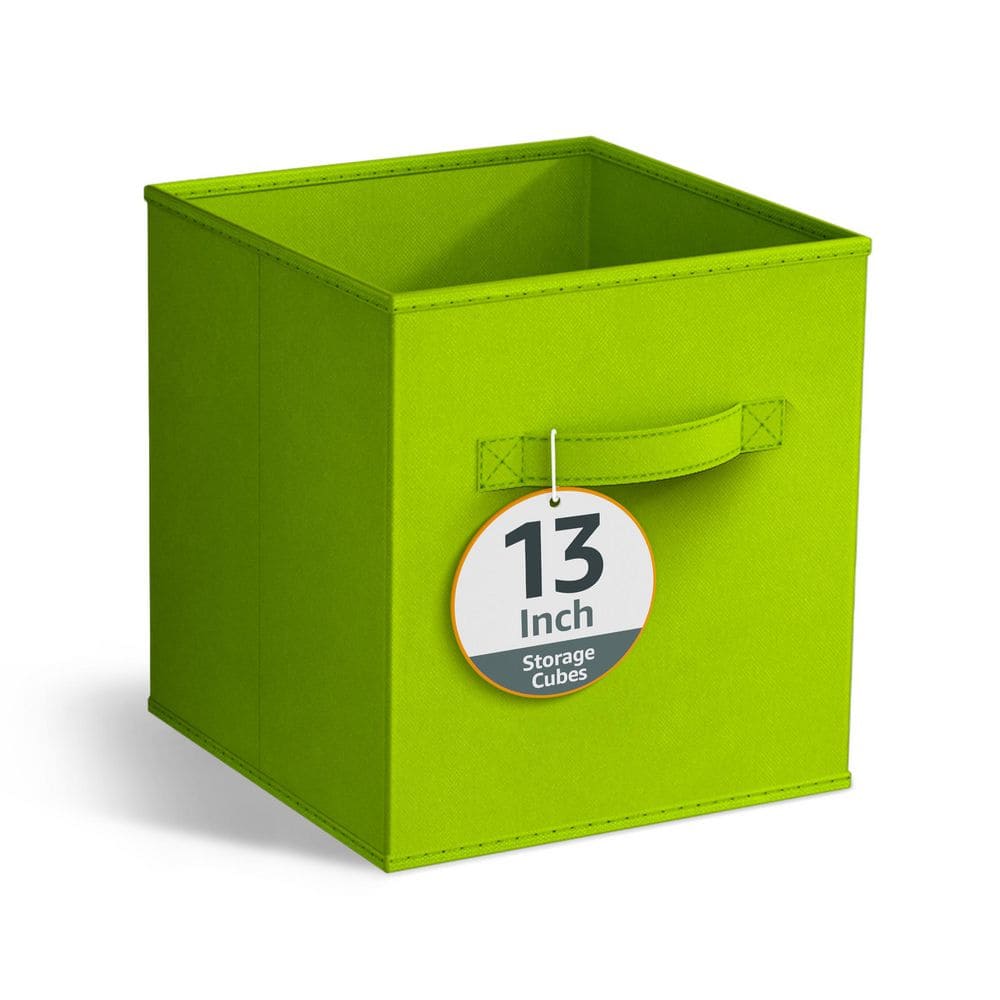 Large Storage Cubes with Handles, Green 13 in x 13 in Fabric Decorative Basket (Set of 1), Clothes and Closet Organizer