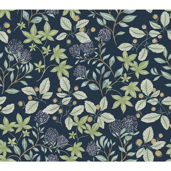 A-Street Prints Mildred Blue Botanical Trail Non-Pasted Wallpaper Sample