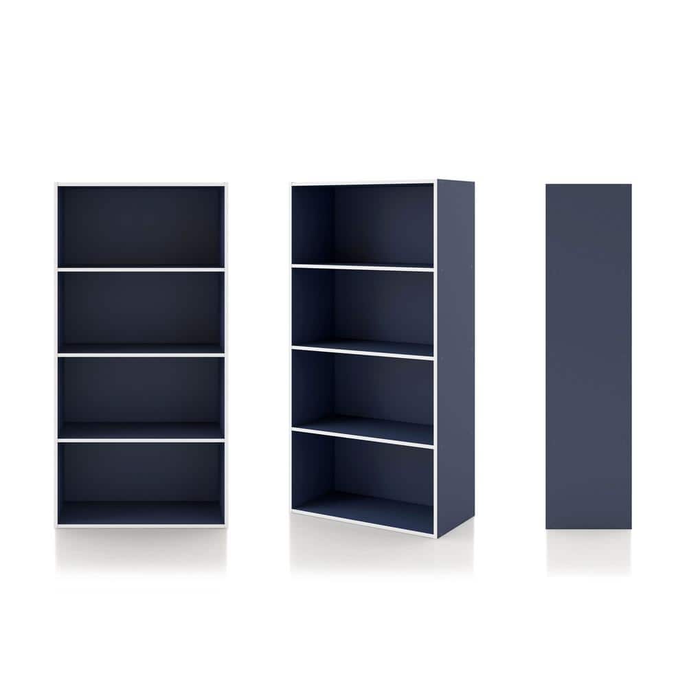 Quincy Steel Blue Composite 4-Tier Stackable Cube Bookcase
