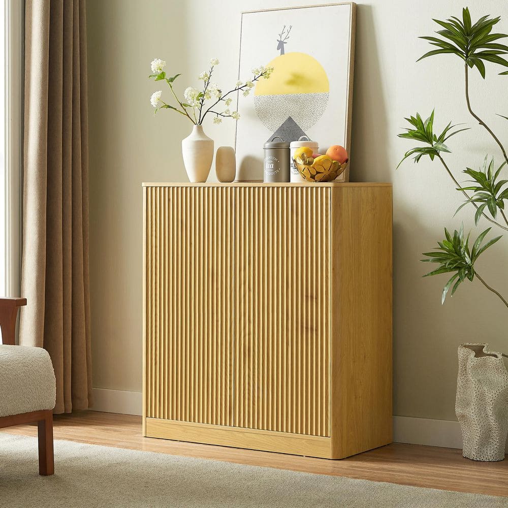 Noble House Raymond Natural 34.30 in. H Accent Storage Cabinet