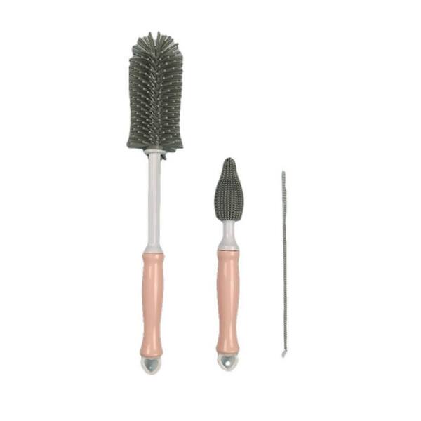 Wellco Silicone Bottle Brushes Cleaning Brush Set Gray