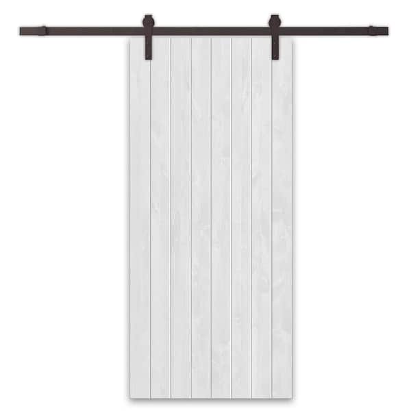 CALHOME 28 in. x 80 in. White Stained Solid Wood Modern Interior Sliding Barn Door with Hardware Kit