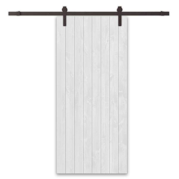 CALHOME 24 in. x 84 in. White Stained Solid Wood Modern Interior Sliding Barn Door with Hardware Kit