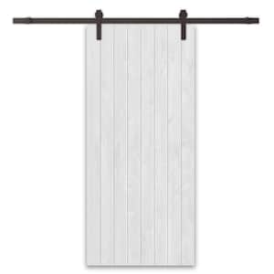 30 in. x 80 in. White Stained Pine Wood Modern Interior Sliding Barn Door with Hardware Kit