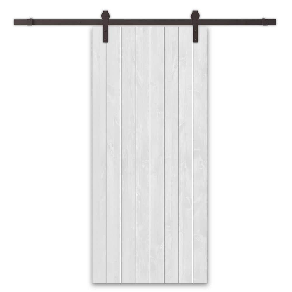 30 in. x 84 in. White Stained Pine Wood Modern Interior Sliding Barn Door with Hardware Kit price history on PriceWatchPro