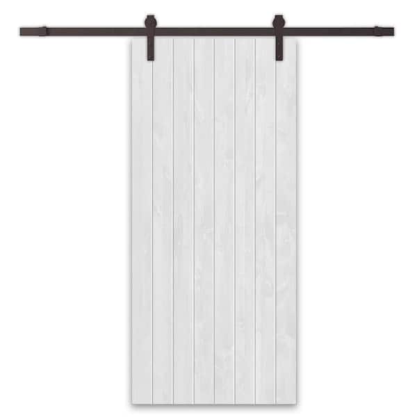 CALHOME 42 in. x 96 in. White Stained Pine Wood Modern Interior Sliding Barn Door with Hardware Kit