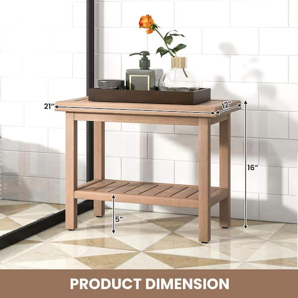 2-Tier Heavy Duty Waterproof Shower Bench with Storage Shelf - Costway