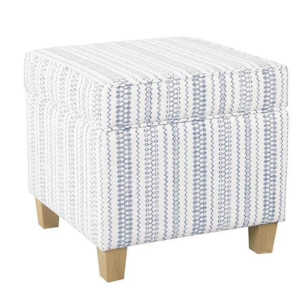 Benjara Pyp White and Brown Polyester Square Storage Ottoman