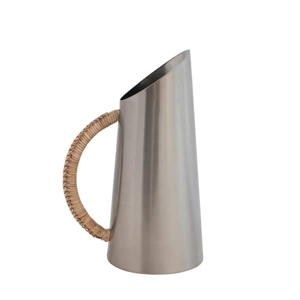 Storied Home 64 fl. oz. Silver Stainless Steel Pitcher with Rattan Wrap Handle