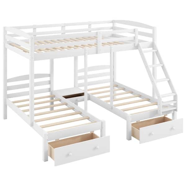 Nestfair White Full over Twin and Twin Wood Bunk Bed with Drawers ...