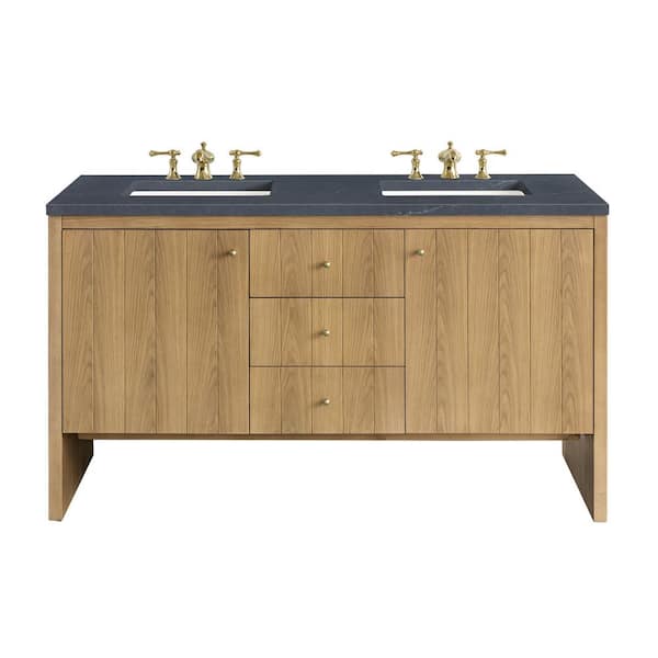 James Martin Vanities Hudson 60.0 in. W x 23.5 in. D x 34.2 in. H Bathroom Vanity in Light Oak with Charcoal Soapstone Quartz Top