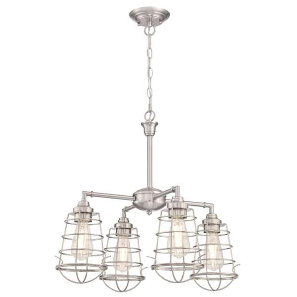Westinghouse Nolan 4-Light Brushed Nickel Chandelier/Semi-Flush Mount with Cage Shades